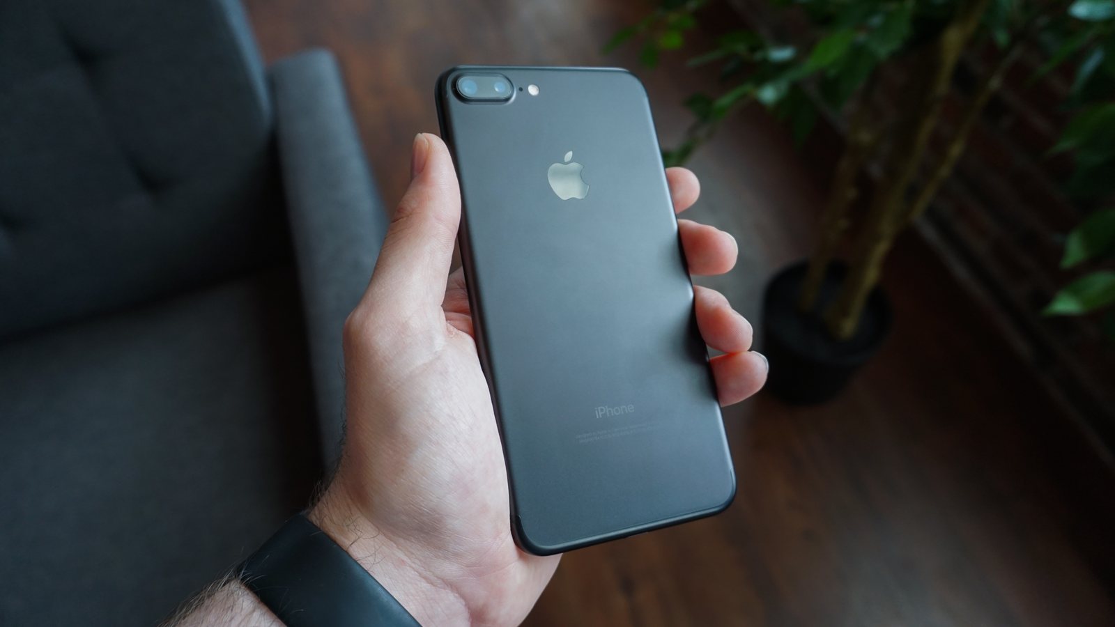 Dłoń trzymająca smartfon w domowym wnętrzu